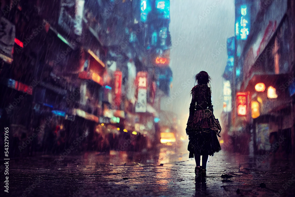 woman walking in the city night