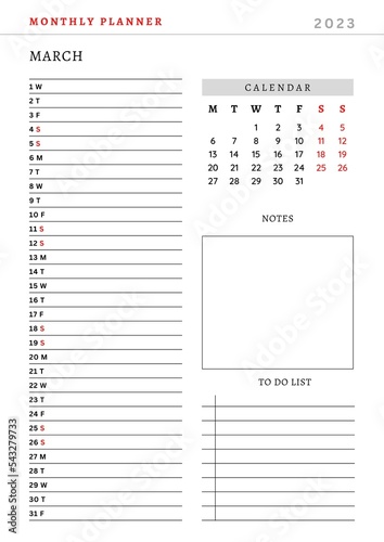 2023 Monthly Planner March