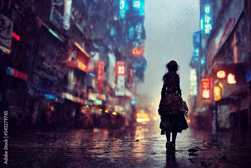 woman walking in the city night