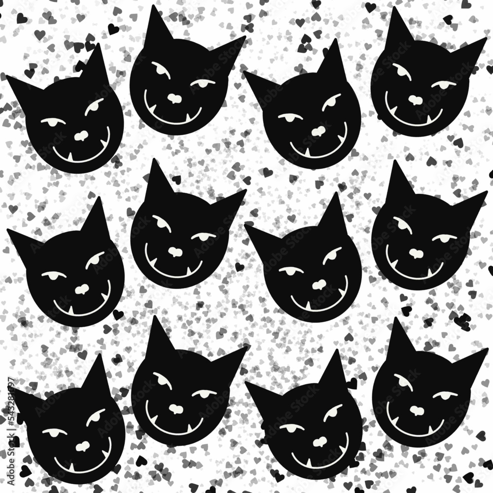 Fototapeta premium black cat, black cat's face,smile,eyes,nose,mouth,ears,animal,feline family,predators,black cat's head,cat smiles seamless background with cats