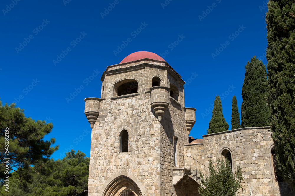 The Byzantine monastery of Panagia Filerimos is situated on a hill above Ialyssos. Rhodes island, Greece. Detail view.