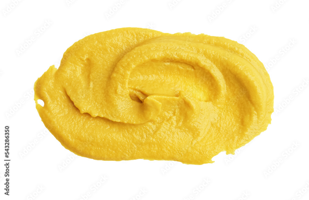 Tasty mustard isolated on white, top view. Spicy sauce Tasty mustard isolated on white, top view. Spicy sauce