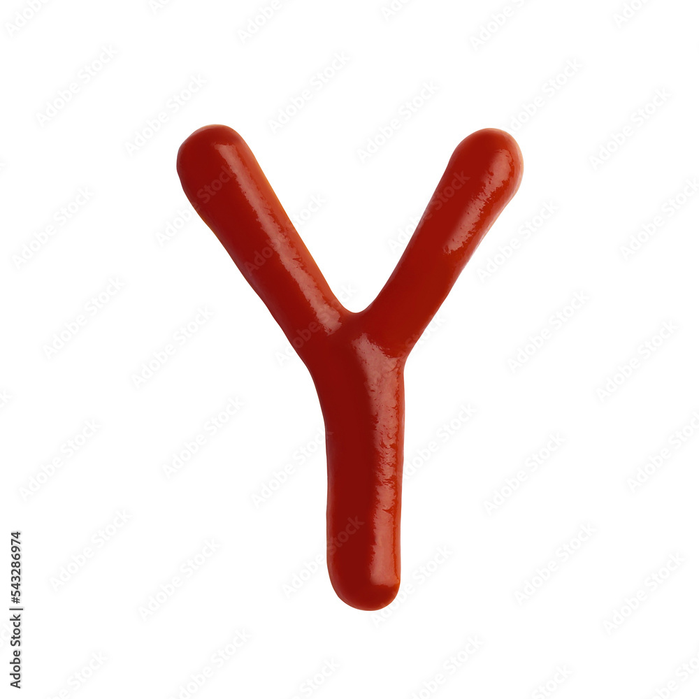 Letter Y written with ketchup on white background Letter Y written with ketchup on white background