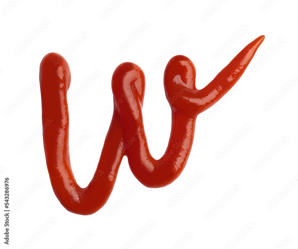 Letter W written with ketchup on white background Letter W written with ketchup on white background
