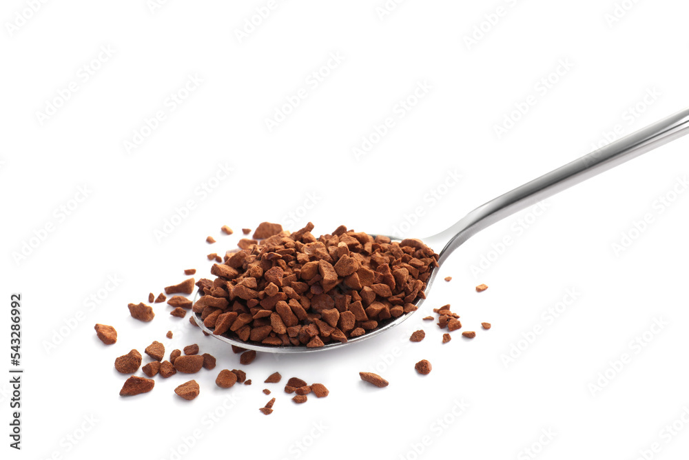 Spoon with aromatic instant coffee isolated on white Spoon with aromatic instant coffee isolated on white