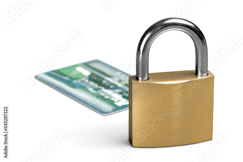 Credit card with lock, close-up view photo