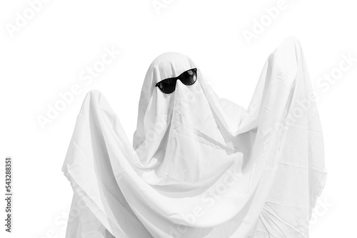 Cute ghost with sunglasses made with a bed sheet