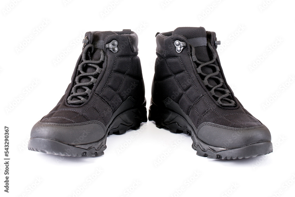 Black men's autumn boots isolated on a white background Black men's autumn boots isolated on a white background