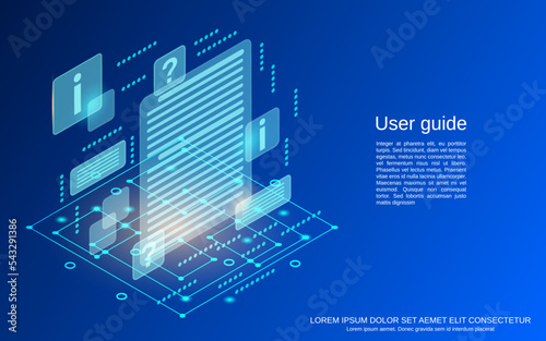 User guide, online support, technical service flat 3d isometric vector concept illustration