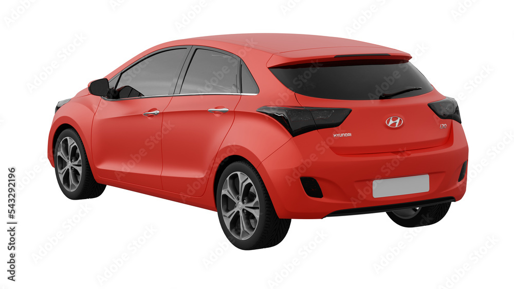 red Hyundai i30 back view, 3d rendering of PNG transparent car Stock
