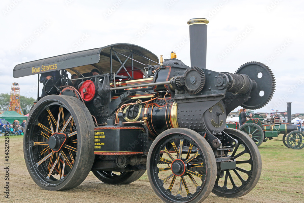 Steam Traction engine in a field	