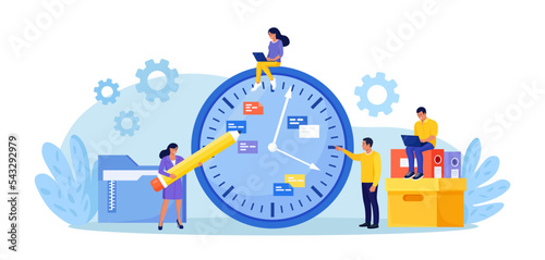 Effective time management. Business organization efficiency. Schedule job project team. Projects and deadlines. Clock, watch, agenda, schedule as productivity symbol. Work planning. Company strategy