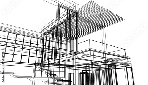 Abstract architectural drawing vector illustration on white background
