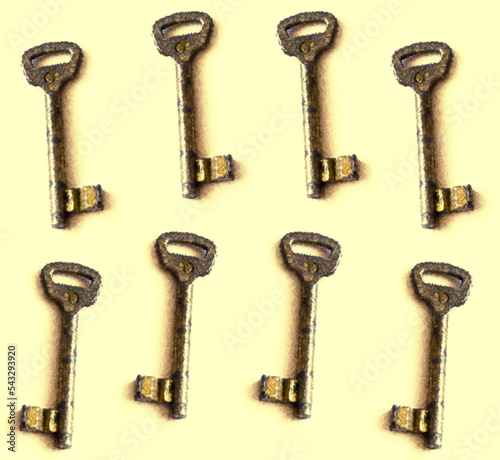 old keys pattern  isolated on white