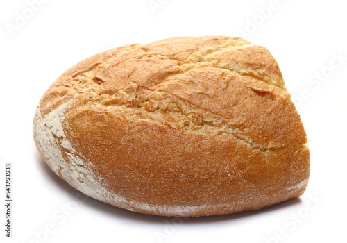 Loaf of wheat bread half isolated on white 