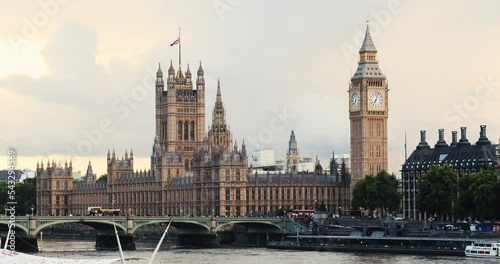 London, UK, Westminster bridge with Big Ben and houses of Parliament