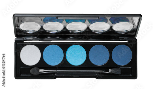 Canvas Print Palette of blue eyeshadows isolated on white