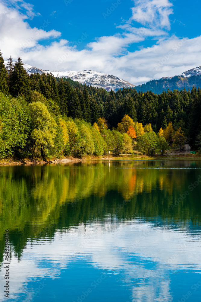 Karagol Lake in Savsat. Artvin, Turkey. Autumn view in Karagol. Beautiful colors and landscape with reflection on lake. Lake in Sahara National Park..