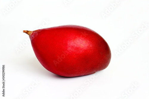 fresh organic indian red totapuri mango fruit closeup isolated on white background,selective focus photo