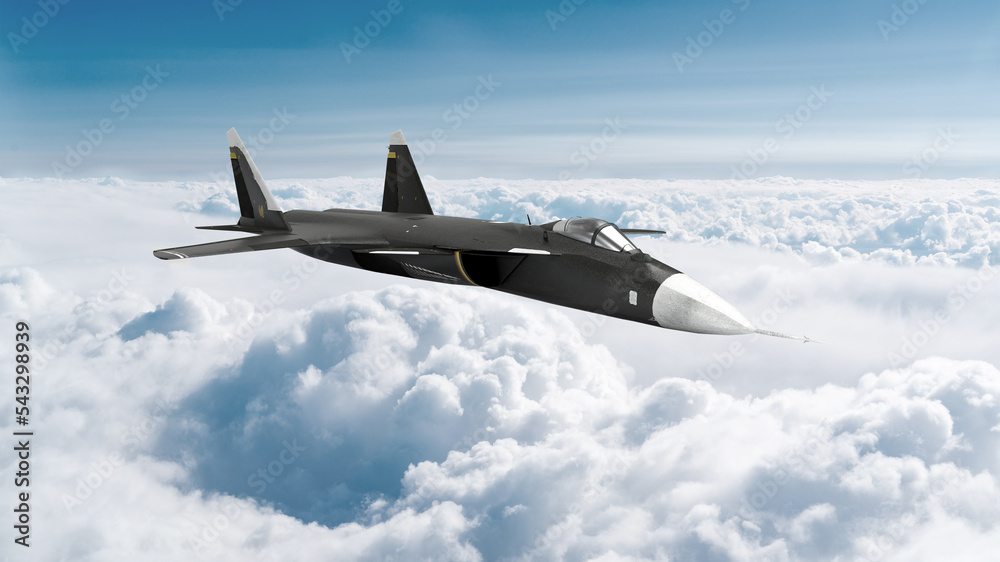 3d render Russian fighter plane war in Ukraine flies in the sky