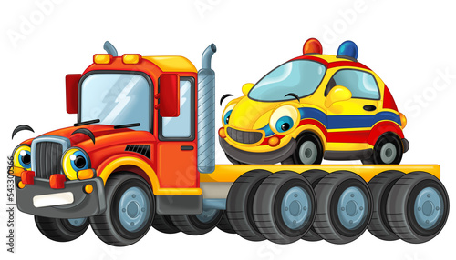 Wallpaper Mural cartoon scene with tow truck driving with load ambulance car isolated illustration for children Torontodigital.ca