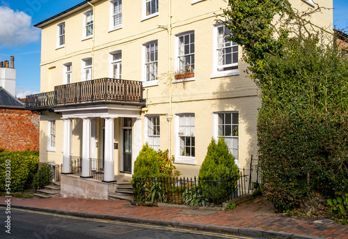 The exterior of a large and luxurious Georgian era property in the town of Royal Tunbridge Wells photo
