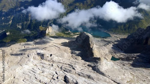 Aerial views of the north face of the Marmolada mountain in the Italian Dolomites