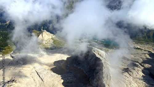 Aerial views of the north face of the Marmolada mountain in the Italian Dolomites