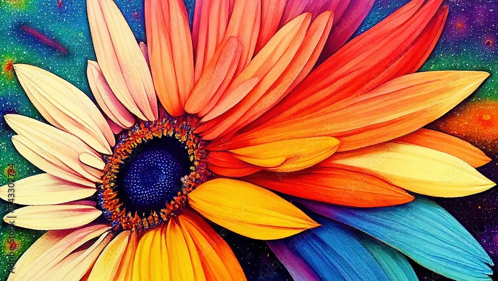 Fototapeta premium Hyper-realistic illustration of blossom AI generated colorful daisy flowers