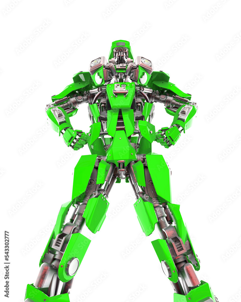 cyber mechis is doing a power pose bottom view