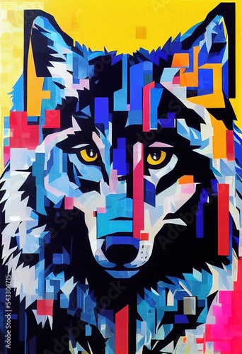 Original abstract digital painting decorative dog or wolf portrait for wall art printable interior design bitmap version modern graffiti art