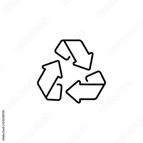 Recycling line icon. Symbol for recyclable products or those made of recycled materials. Classical triangle shape.