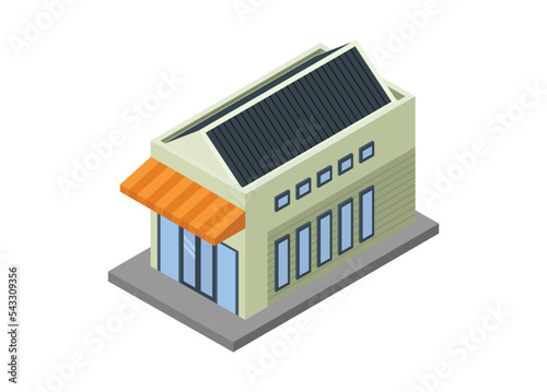 Shop building in isometric view. Simple flat illustration.
