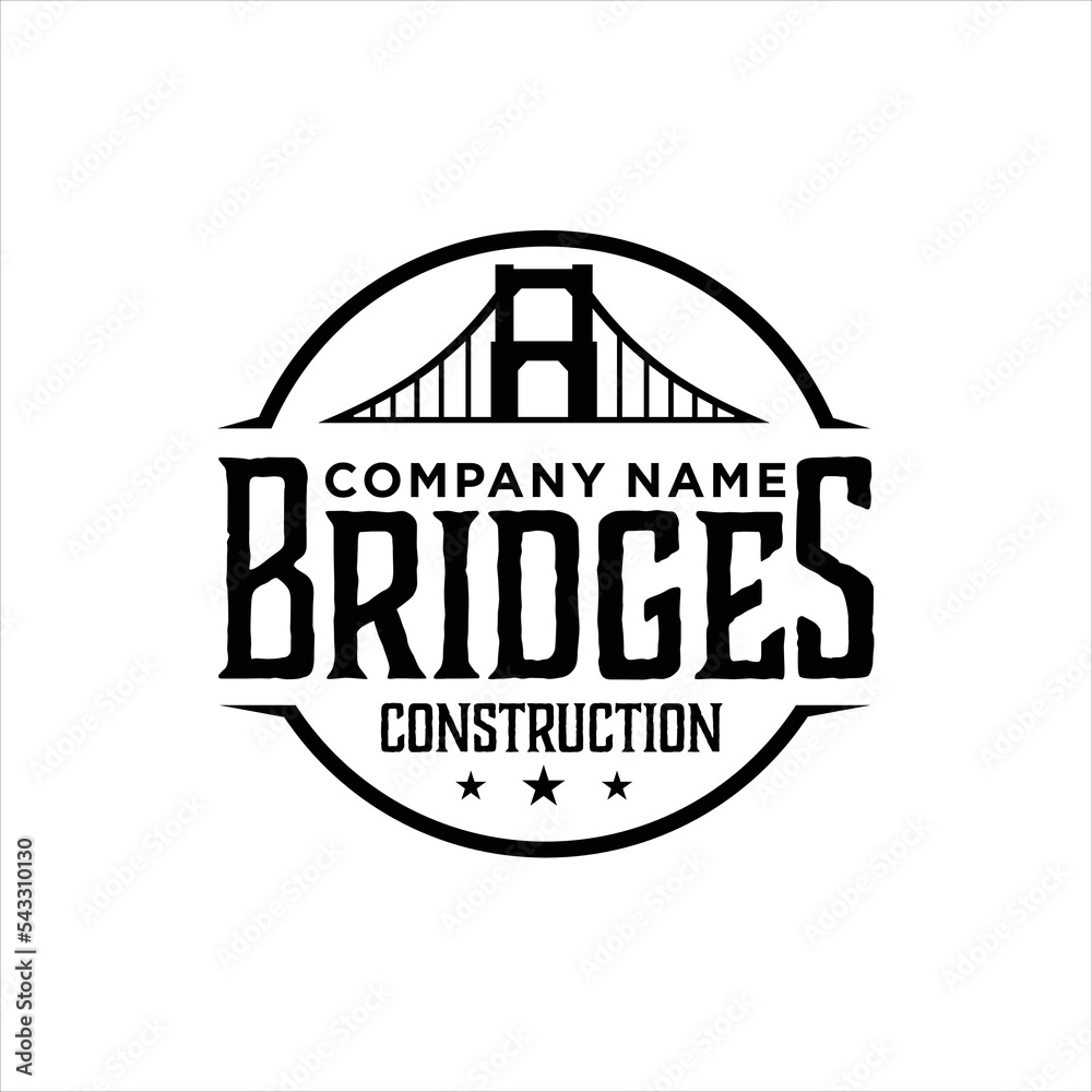 Vintage Retro Rustic Bridges, Label Stamp Logo design vector