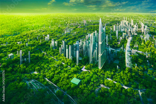 Futuristic city in the jungle