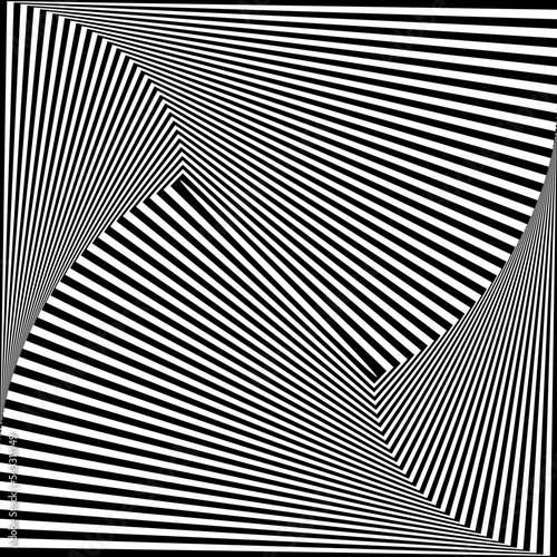 Twisting Torsion Movement and 3D Illusion in Abstract Op Art Lines Pattern.