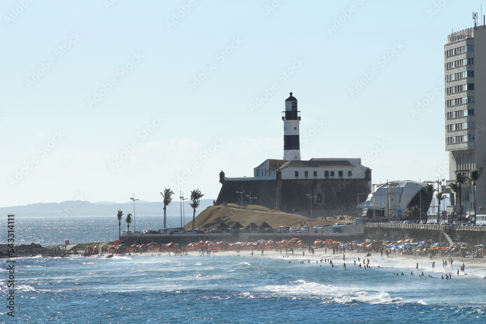 Barra Lighthouse in Salvador on a sunny summer day.
Sea on the coast of Bahia with a lighthouse that served as a fort to protect Brazil