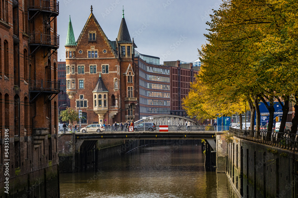 historic port district in Hamburg on the Elbe