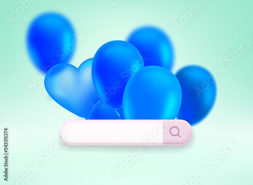 Searching for holiday presents. Air ballons flying out the searching tab. 3d vector illustration