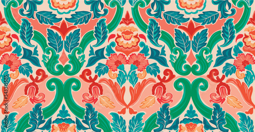 colorful damask pattern with vintage tapestry motifs, perfect for fabrics and decoration