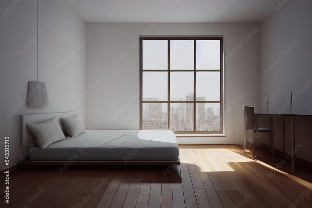 Obraz premium Isometric view bed room muji style open inside interior architecture, 3d rendering digital art.