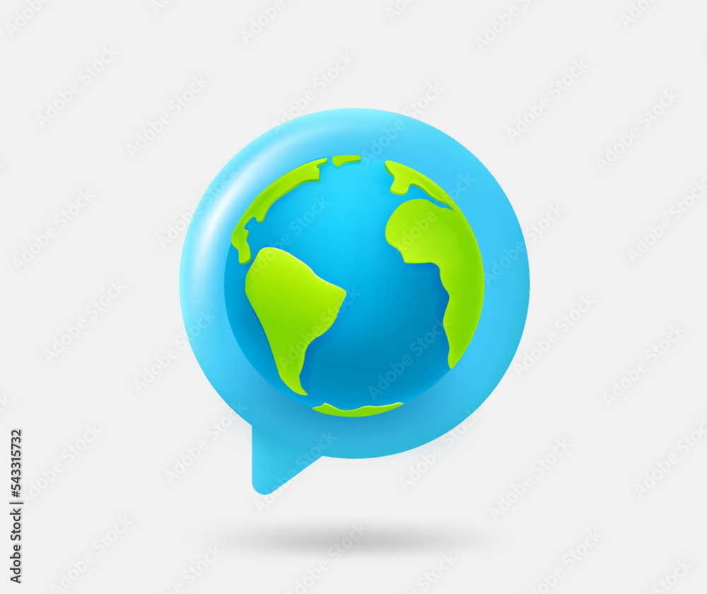 Fototapeta premium Speech cloud with the Earth. World communication concept. 3d vector isolated illustration