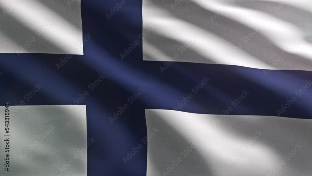 Strong wind shaking the Finland official flag. Swinging the official country flag symbol of the nordic Republic of Finland. Finland official flag with blue nordic cross in white background.