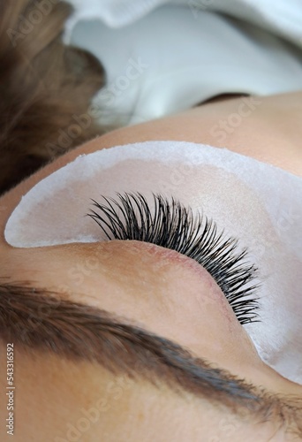 Close up of eyelash Extensions in beauty salon macro eye