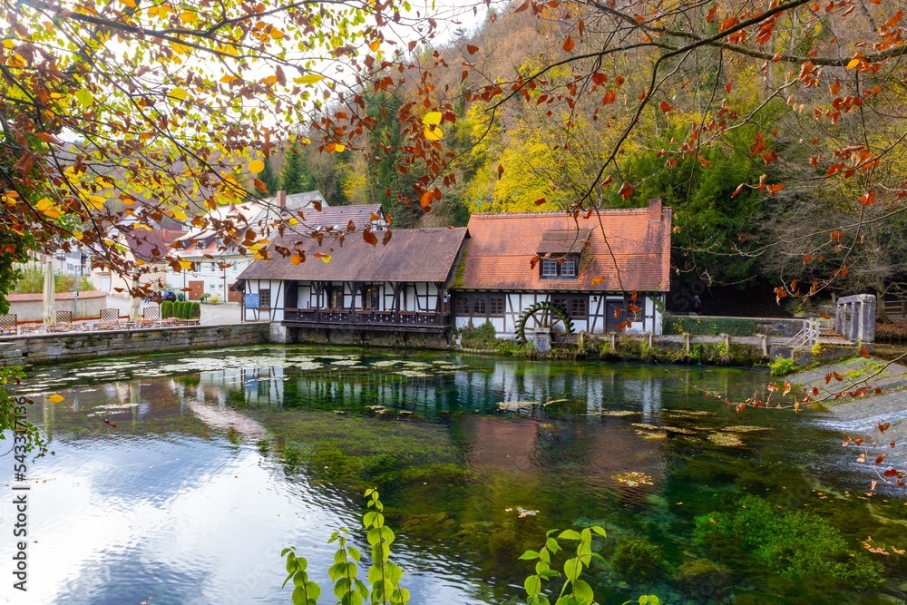 The Karst Spring Blautopf in Blaubeuren in Autumn, Schwäbische Alb, Germany, Europe