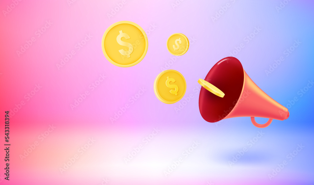Loudspeaker with new messages. Vector 3d banner with doodling
Loudspeaker with new messages. Vector 3d banner with doodling