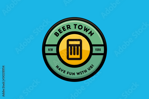 Vintage Beer Logo Vector Green and Yellow Badge, bar, pub, brewery or brewhouse.