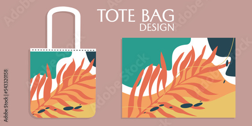 Canvas or tote bags made of of fabric.abstract botanical design.Cloth totebag with handle.Realistic vector illustration.shopping bag