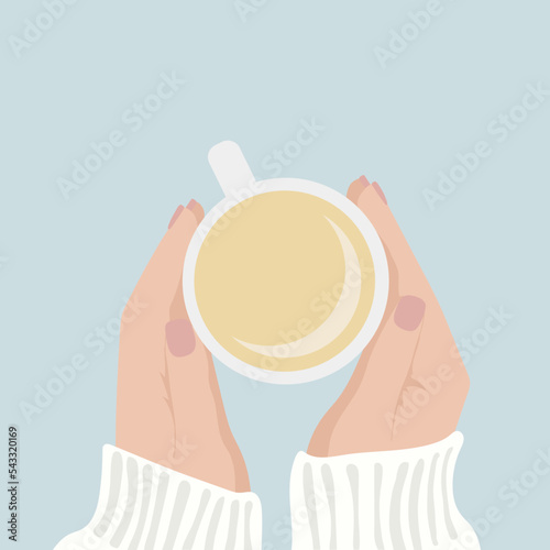 Hands holding tea cup autumn vector illustration