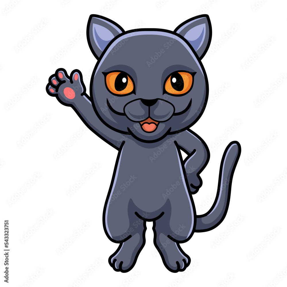 Cute british shorthair cat cartoon waving hand